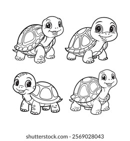 Turtle cartoon coloring page vector isolated on white background