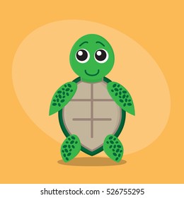 Turtle cartoon flat cute card on orange background