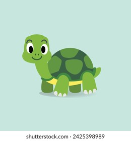 Turtle cartoon flat style vector illustration.Cute green turtle character.