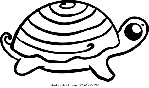 tortuga, dibujos animados, dibujo a mano. Arte de ilustración de vector negro