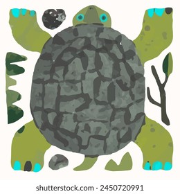 Turtle cartoon illustration , watercolor painting vector. cute animal artwork.