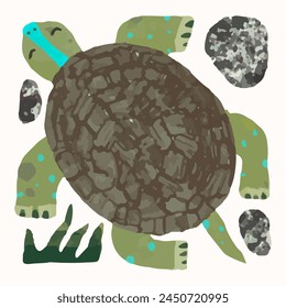 Turtle cartoon illustration , watercolor painting vector. cute animal artwork.