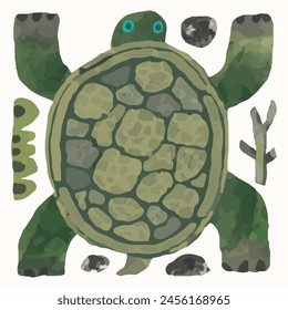 Turtle cartoon illustration , watercolor painting vector. cute animal artwork.