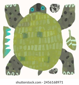 Turtle cartoon illustration , watercolor painting vector. cute animal artwork.