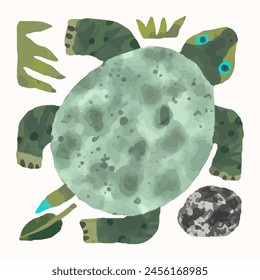 Turtle cartoon illustration , watercolor painting vector. cute animal artwork.