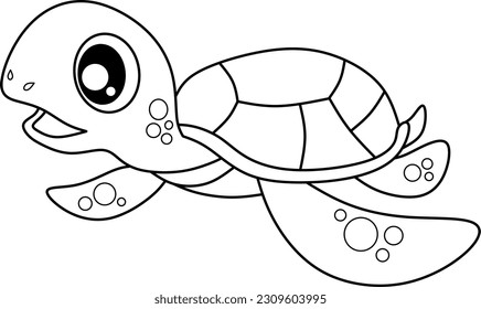 Turtle cartoon line art for coloring book page