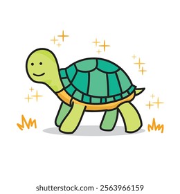 Turtle Cartoon with Smile and Happy Face, good for Meme or Design Element