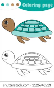 Turtle in cartoon style, coloring page, education paper game for the development of children, kids preschool activity, printable worksheet, vector illustration
