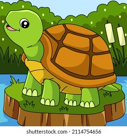 Turtle Cartoon Vector Colored Illustration