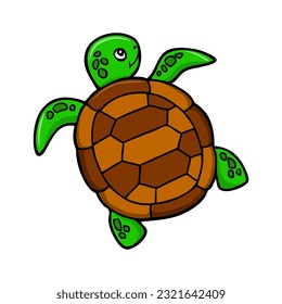 turtle cartoon vector illustration,
isolated on white background.Top view