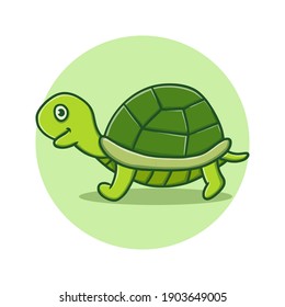 Turtle Cartoon Vector Illustration. Tortoise Mascot Logo. Ocean Animal Symbol Icon Character Kids Drawing Element
