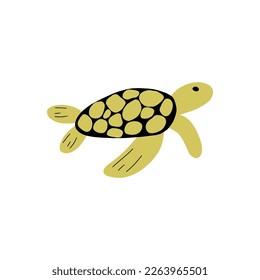 Turtle Character sea animal on deep background. Wild life illustration. Underwear world. Vector illustration.