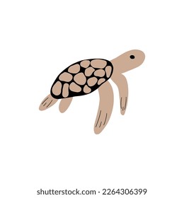 Turtle Character sea animal on deep background. Wild life illustration. Underwear world. Vector illustration.