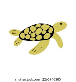 Turtle Character sea animal on deep background. Wild life illustration. Underwear world. Vector illustration.