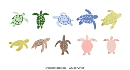 Turtle Character sea animal on deep background. Wild life illustration. Underwear world. Vector illustration.