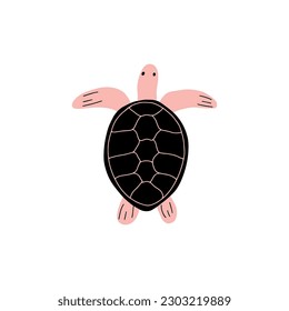 Turtle Character sea animal on deep background. Wild life illustration. Underwear world. Vector illustration.