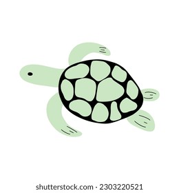 Turtle Character sea animal on deep background. Wild life illustration. Underwear world. Vector illustration.