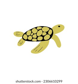 Turtle Character sea animal on deep background. Wild life illustration. Underwear world. Vector illustration.