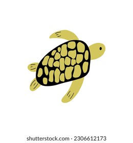 Turtle Character sea animal on deep background. Wild life illustration. Underwear world. Vector illustration.