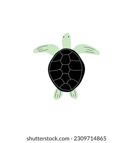 Turtle Character sea animal on deep background. Wild life illustration. Underwear world. Vector illustration.