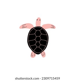 Turtle Character sea animal on deep background. Wild life illustration. Underwear world. Vector illustration.