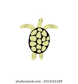 Turtle Character sea animal on deep background. Wild life illustration. Underwear world. Vector illustration.