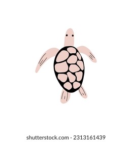 Turtle Character sea animal on deep background. Wild life illustration. Underwear world. Vector illustration.