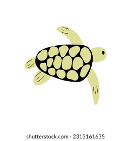 Turtle Character sea animal on deep background. Wild life illustration. Underwear world. Vector illustration.