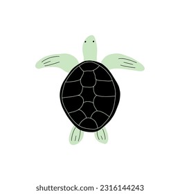 Turtle Character sea animal on deep background. Wild life illustration. Underwear world. Vector illustration.