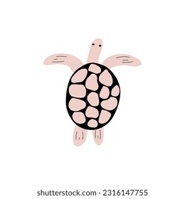 Turtle Character sea animal on deep background. Wild life illustration. Underwear world. Vector illustration.