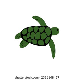 Turtle Character sea animal on deep background. Wild life illustration. Underwear world. Vector illustration.