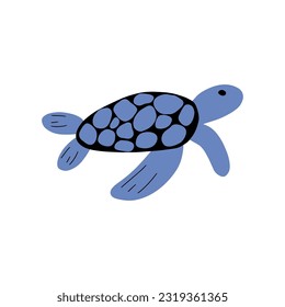 Turtle Character sea animal on deep background. Wild life illustration. Underwear world. Vector illustration.