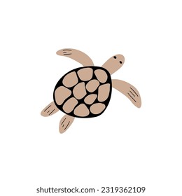 Turtle Character sea animal on deep background. Wild life illustration. Underwear world. Vector illustration.