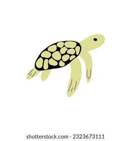 Turtle Character sea animal on deep background. Wild life illustration. Underwear world. Vector illustration.