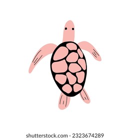 Turtle Character sea animal on deep background. Wild life illustration. Underwear world. Vector illustration.