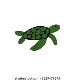 Turtle Character sea animal on deep background. Wild life illustration. Underwear world. Vector illustration.