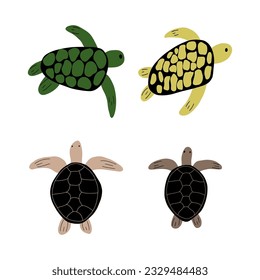 Turtle Character sea animal on deep background. Wild life illustration. Underwear world. Vector illustration.