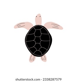 Turtle Character sea animal on deep background. Wild life illustration. Underwear world. Vector illustration.