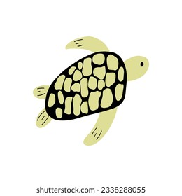 Turtle Character sea animal on deep background. Wild life illustration. Underwear world. Vector illustration.