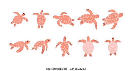 Turtle Character sea animal on deep background. Wild life illustration. Underwear world. Vector illustration.