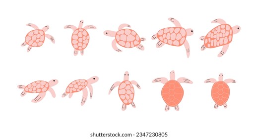 Turtle Character sea animal on deep background. Wild life illustration. Underwear world. Vector illustration.