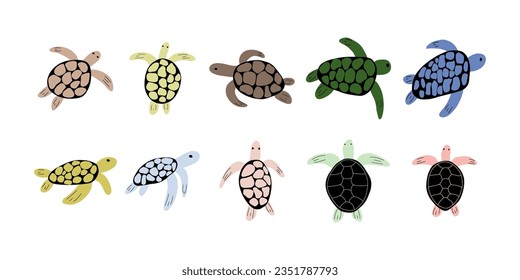 Turtle Character sea animal on deep background. Wild life illustration. Underwear world. Vector illustration.