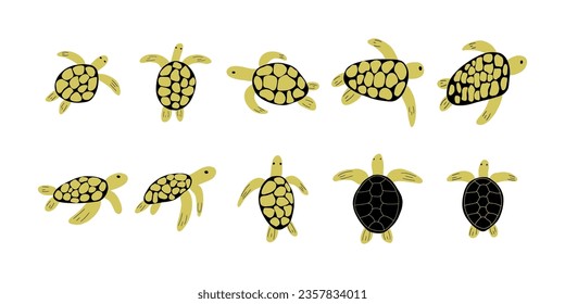 Turtle Character sea animal on deep background. Wild life illustration. Underwear world. Vector illustration.