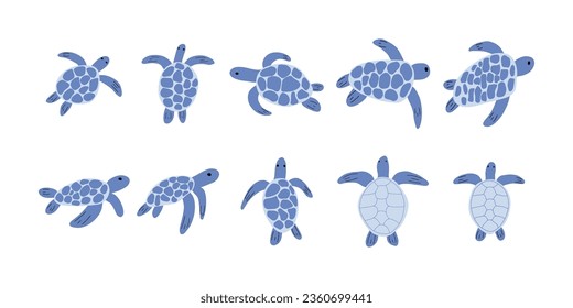 Turtle Character sea animal on deep background. Wild life illustration. Underwear world. Vector illustration.