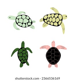 Turtle Character sea animal on deep background. Wild life illustration. Underwear world. Vector illustration.