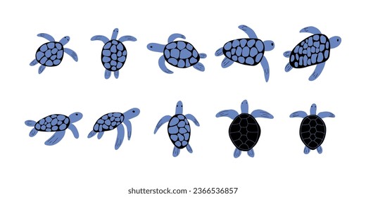 Turtle Character sea animal on deep background. Wild life illustration. Underwear world. Vector illustration.