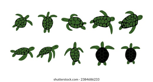 Turtle Character sea animal on deep background. Wild life illustration. Underwear world. Vector illustration.