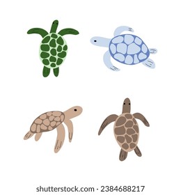 Turtle Character sea animal on deep background. Wild life illustration. Underwear world. Vector illustration.