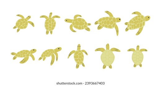 Turtle Character sea animal on deep background. Wild life illustration. Underwear world. Vector illustration.