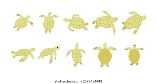 Turtle Character sea animal on deep background. Wild life illustration. Underwear world. Vector illustration.